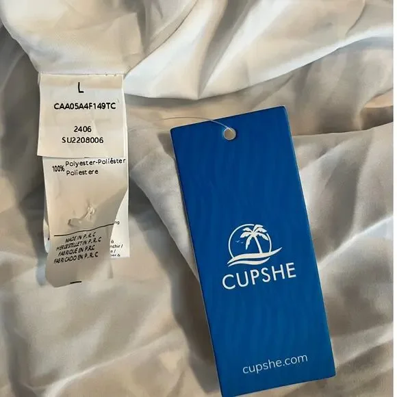 Cupshe Blue & White Ornate Flutter Sleeve V-Neck Mini Dress Size L - Picture 9 of 9